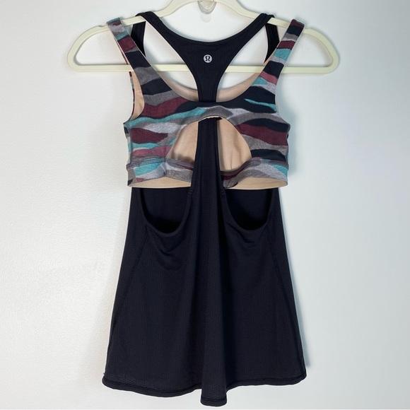 Lululemon All Sport Support Tank w/ Built In Bra Black Camo Multi Size 2 Purple - Picture 6 of 8